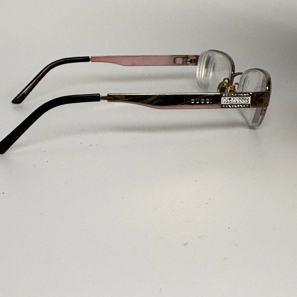 Gucci‎ Womens Rectangular Half Rim Eyeglasses Brown Strass Crystal GG 22348